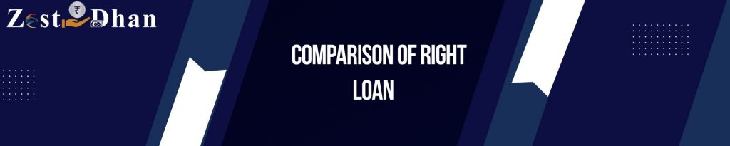ZestDhan banner with the title "Comparison of Right Loan" on a dark blue background with modern design elements